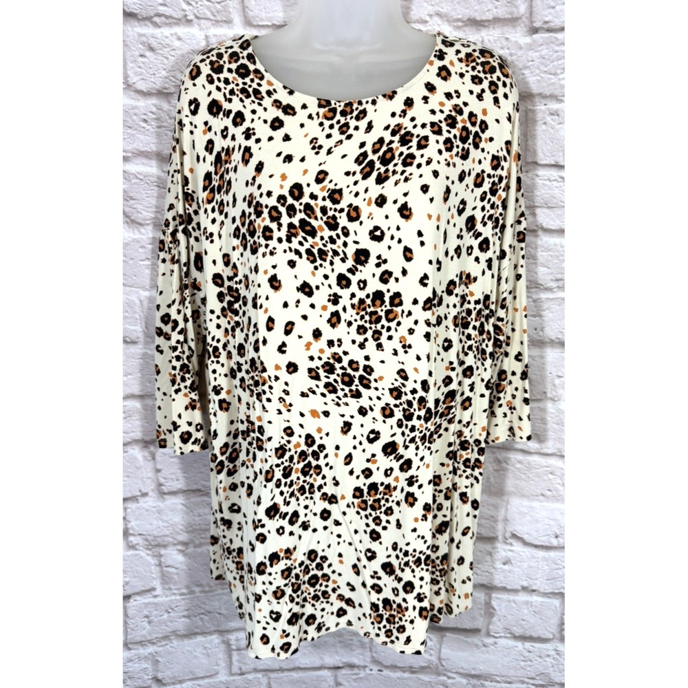CHICOS Leopard Animal Pattern Tunic Top Shirt Cream 3/4 Length Sleeve 2P LP